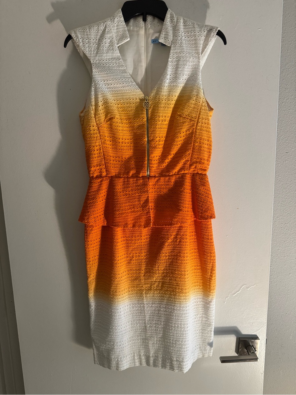 ANTONIO MELANI Sleeveless Ombre Eyelet Peplum Midi Dress in Orange White Size 2